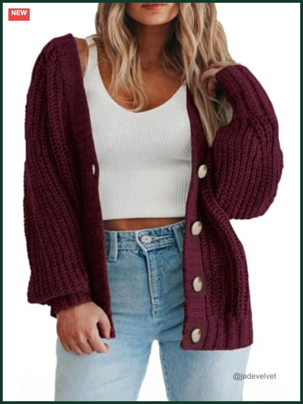 Plus Size Chunky Knit Cardigan Sweater Loose Fit V-Neck Button Front
